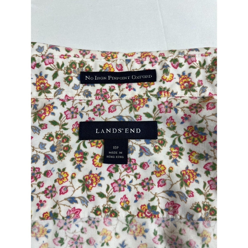 Lands' End Women's 10P Petite Non Iron Pinpoint Oxford Shirt Floral Long Sleeve - Picture 6 of 13